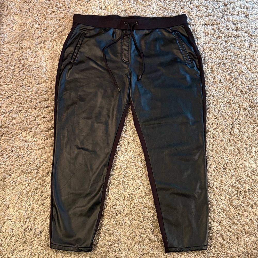 Black Pleather Sport Lounge Elastic Waist Pant Women’s Size 14.